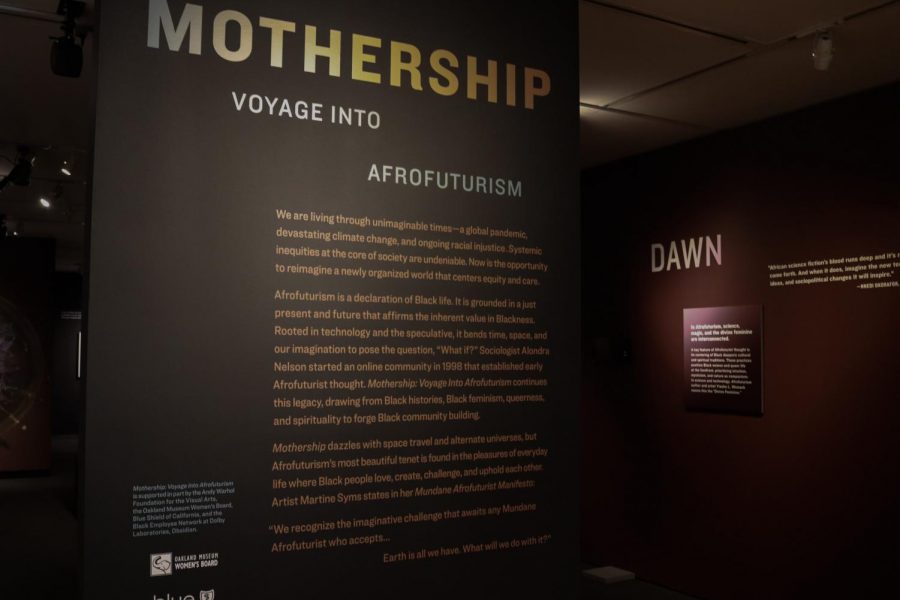 Sept. 10 at the Oakland Museum of California. The entrance to the Mothership: Voyage into Afrofuturism exhibit with information about Afrofuturism and its celebration of Black imagination.