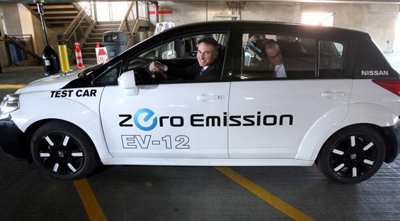 Stylish five passenger zero emissions test vehicle by Nissan.