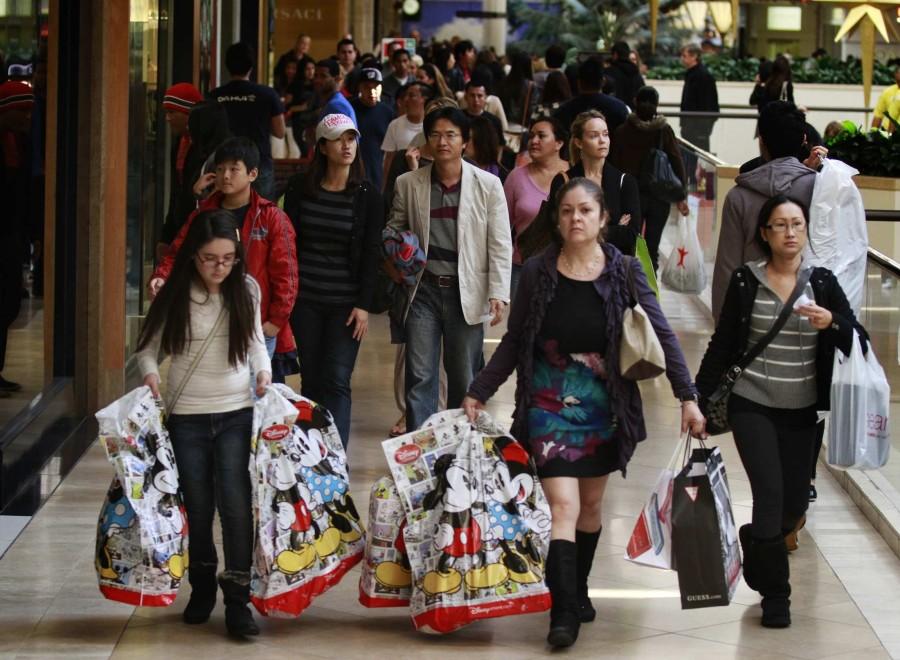 Consumers flood shopping mall.