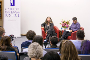 Mary Tillman and Professor Rita Liberti took questions from the audience.