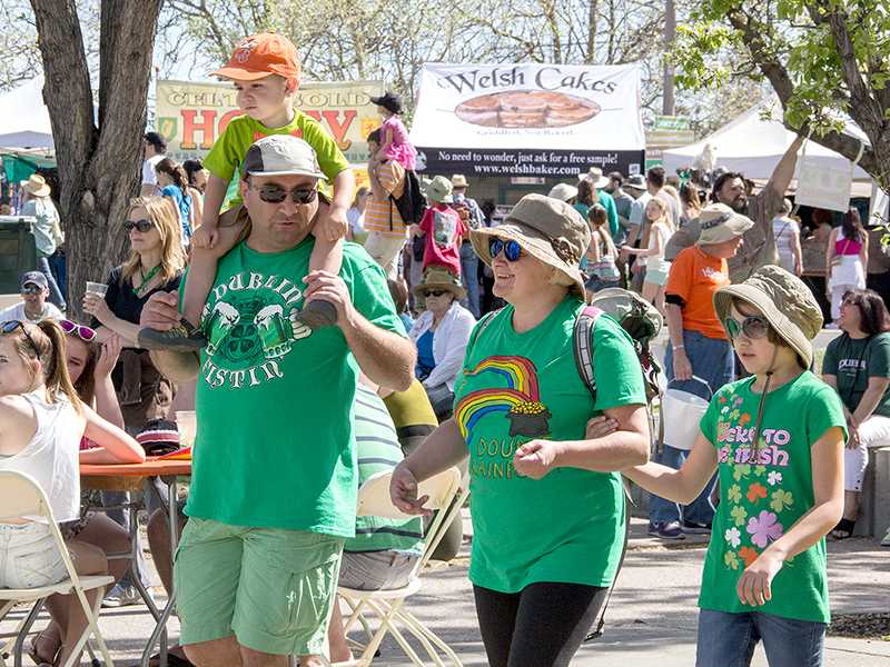 Families gathered at Dublin’s Civic Center Plaza to celebrate St. Patrick’s Day.