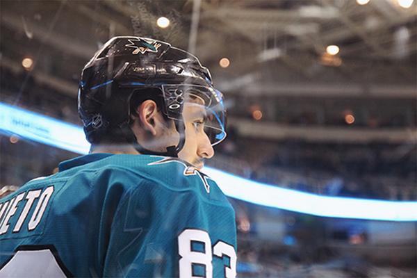 Matt Nieto, San Jose Sharks Left Wing, observes the action during a game earlier this season.