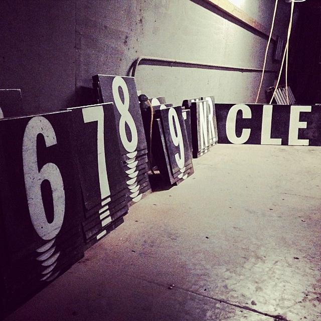 The number and letter plaques are lined up in the scoreboard room at O. co Coliseum in Oakland where Matt Lisle maintains a part-time job. 