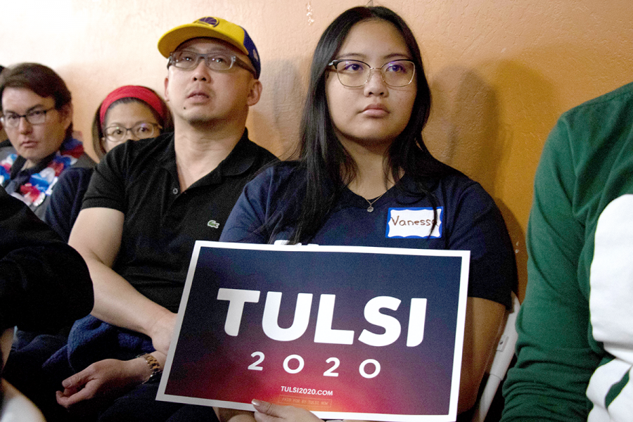 +Vanesa+Yamat+and+Lin+Lee+listen+to+Rep.Tulsi+Gabbard+speak+during+a+rally+in+Fremont+on+March+17%2C2019.