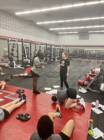 Strength and Conditioning coach Michaela Kelsey working with the Women’s Basketball team