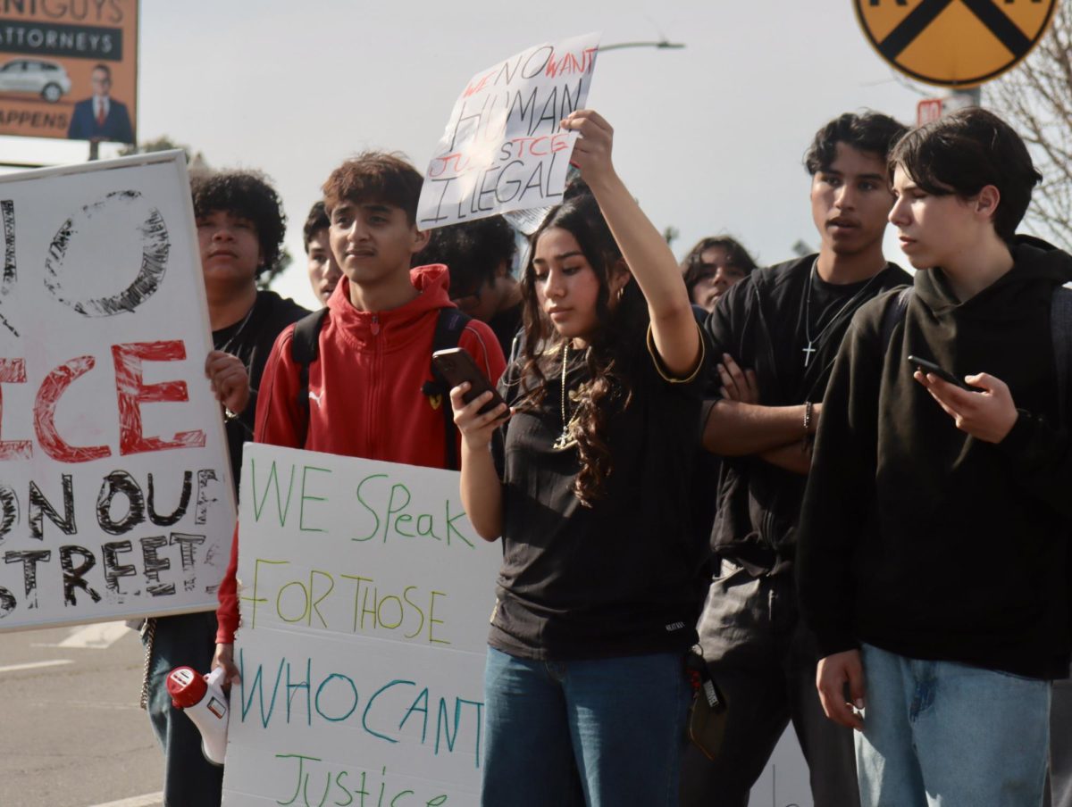 Alex Perez (second from left) and students protesting in front of San Lorenzo High School. 
