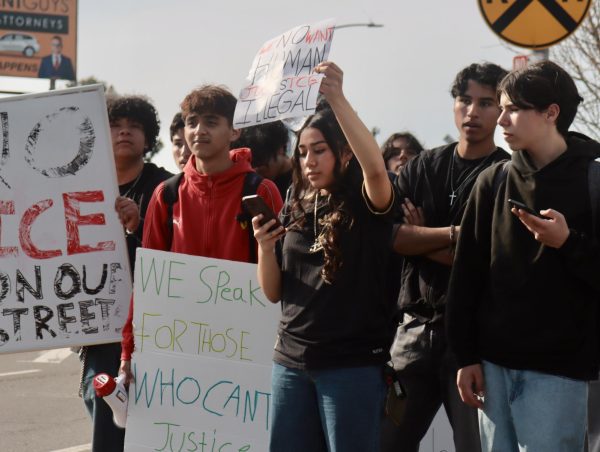 Alex Perez (second from left) and students protesting in front of San Lorenzo High School.