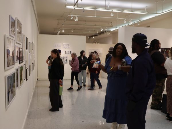Artwork by graduating Cal State East Bay students draws visitors at the University Art Gallery during the final night of the 2026 Senior Showcase on April 28.
